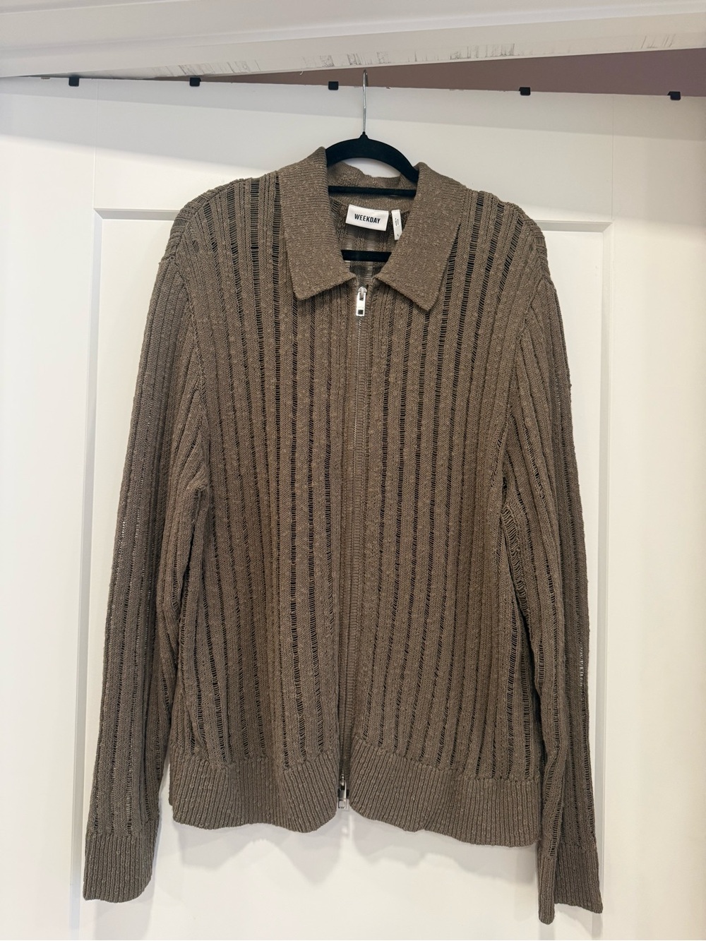 Weekday Men's Taupe Zip-Front Ribbed Sweater - Picture 1 of 2
